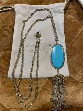 Kendra Scott  Rayne Gold Necklace with Turquoise Stone and Tassel